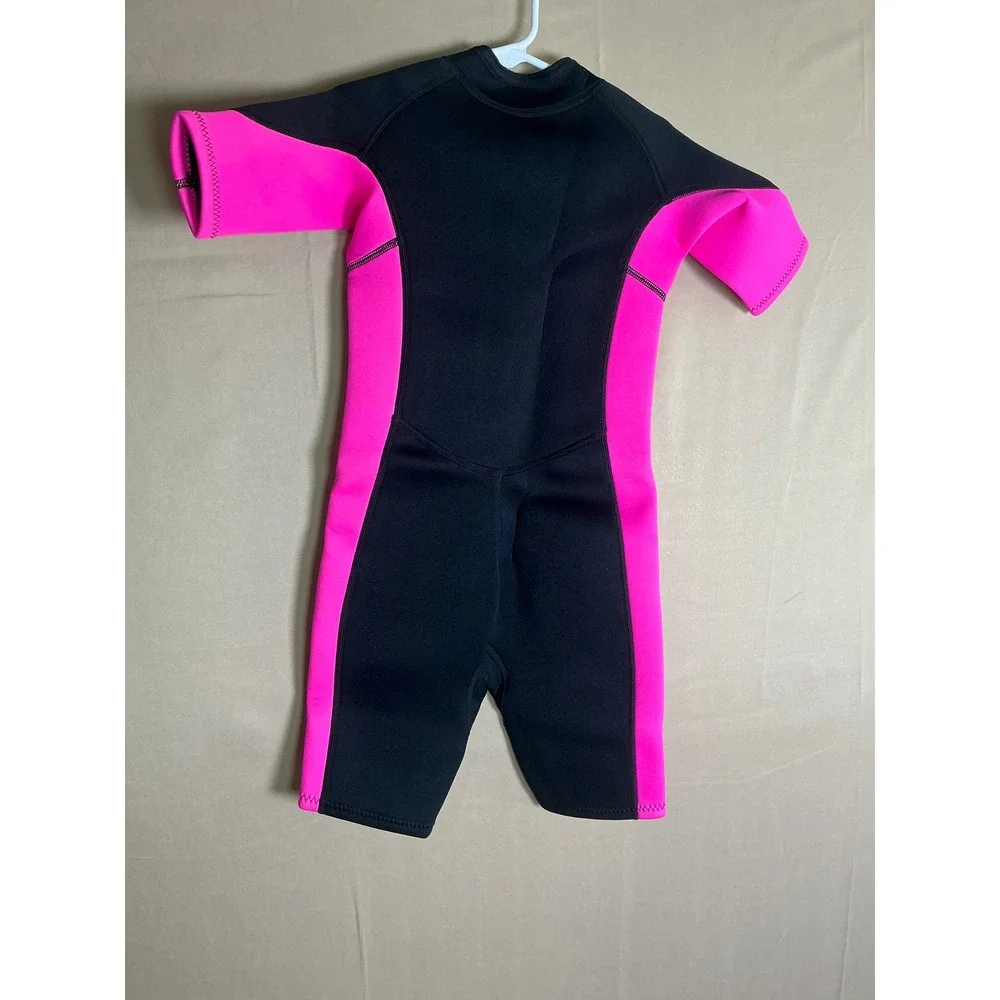 Hevto Kids Wetsuit 6 Shorty Girls Toddler Pink Black Neoprene Front Zip Swimsuit
